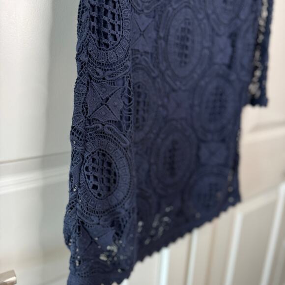 FRENCH CONNECTION Lark Rise Lace Dress Scalloped Crochet Trim Blue | 4 - Picture 7 of 13